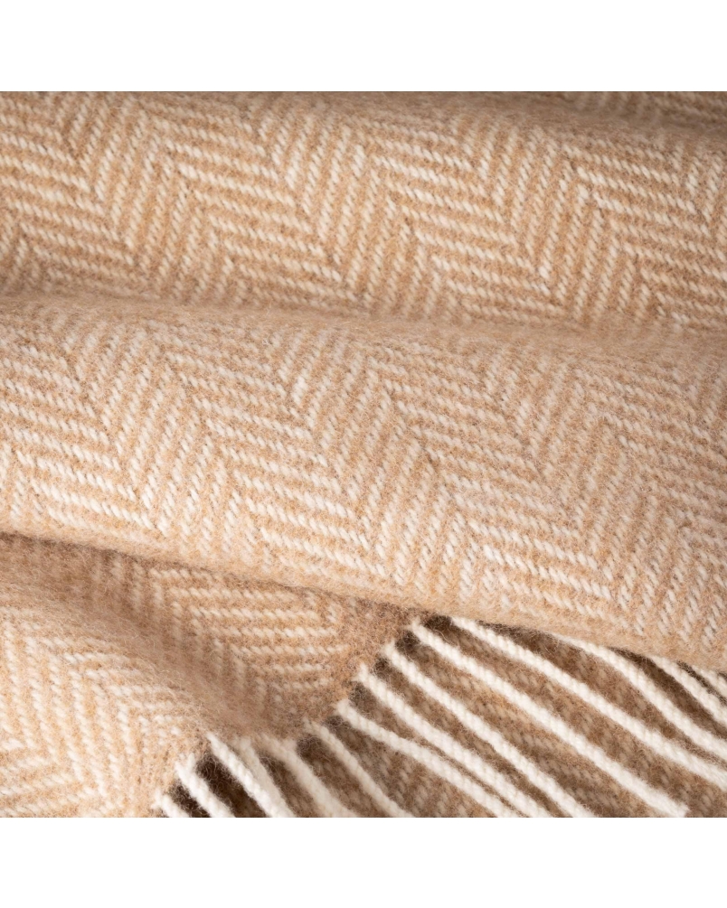 John Hanly Merino cashmere throw beige herringbone