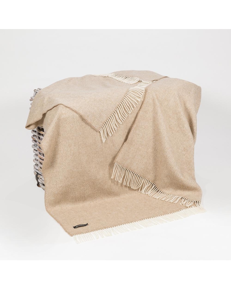 John Hanly Merino cashmere throw beige herringbone