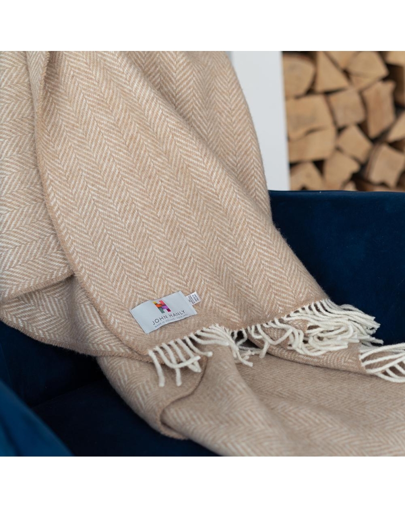 John Hanly Merino cashmere throw beige herringbone