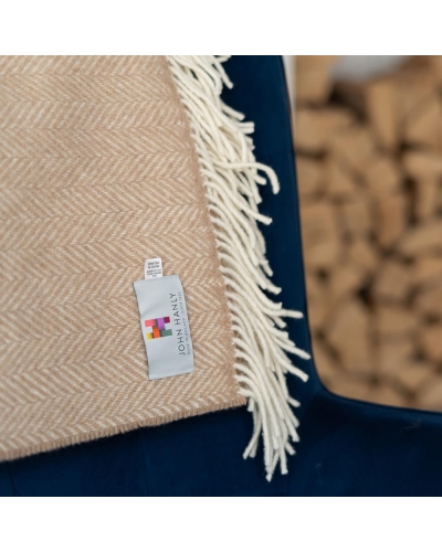 John Hanly Merino cashmere throw beige herringbone