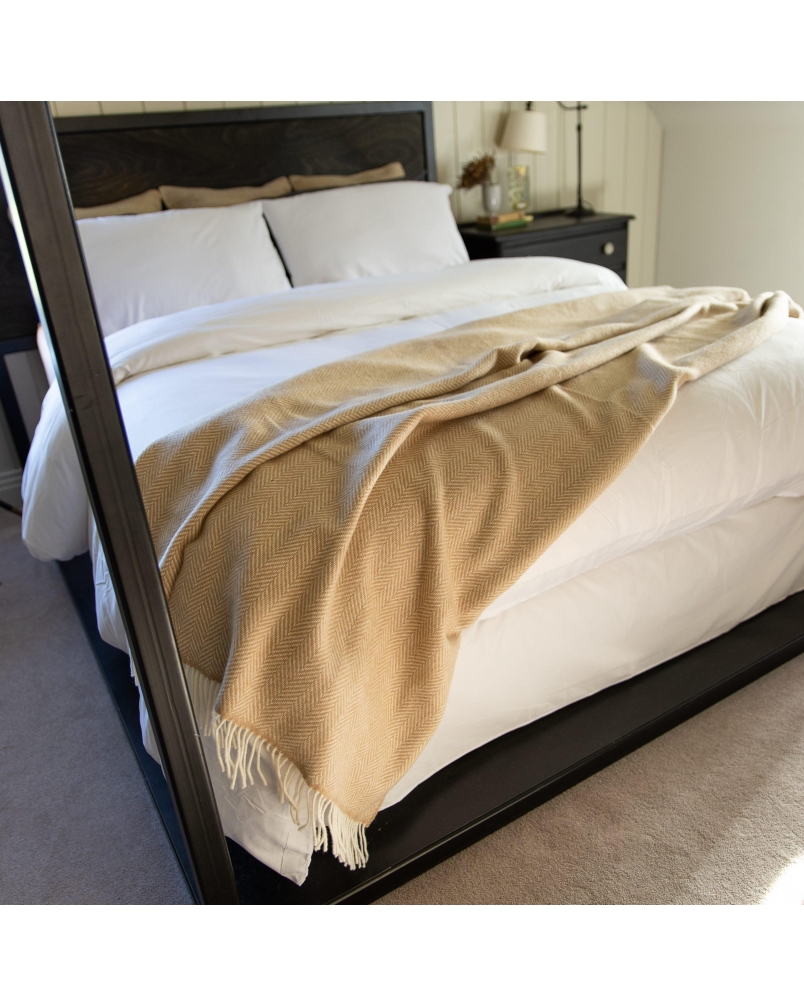 John Hanly Merino cashmere throw beige herringbone