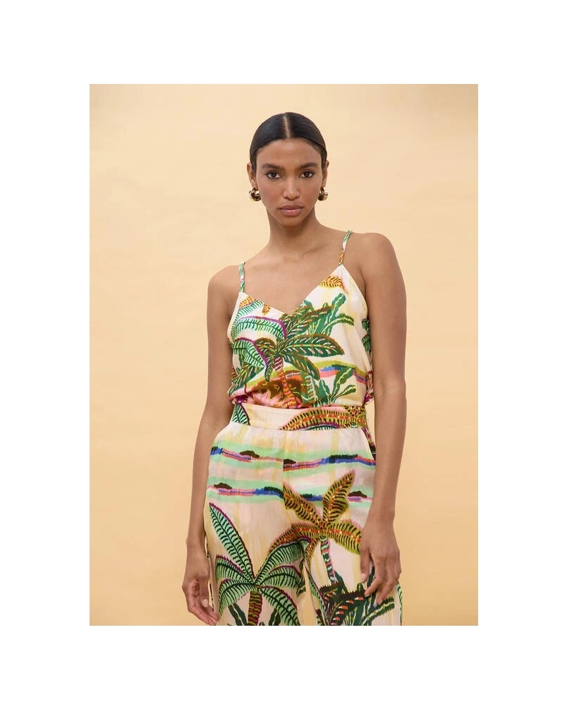 Lola Casademunt Palm tree print camisole top ecru/multicolor