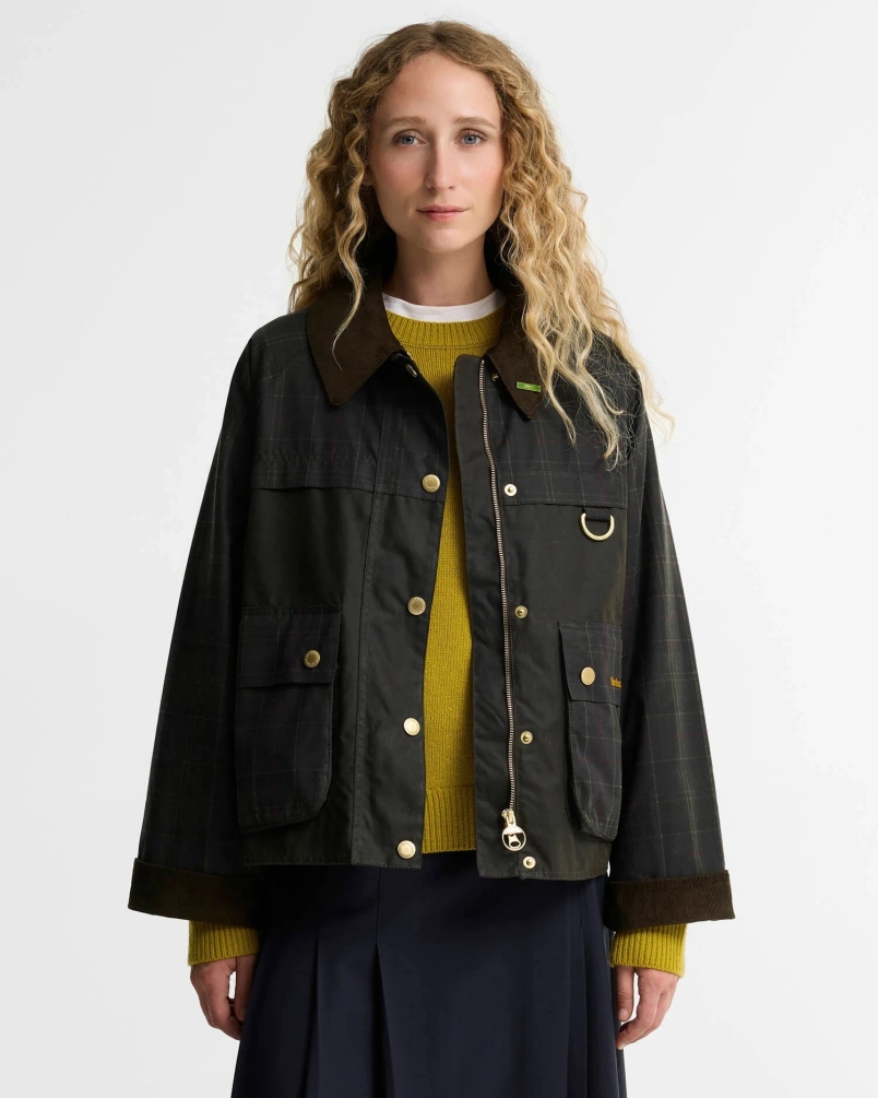 Barbour Icons tartan quilted spey wax jacket olive/classic