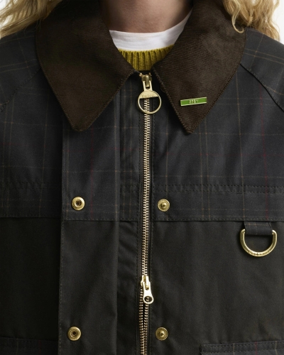Barbour Icons tartan quilted spey wax jacket olive/classic