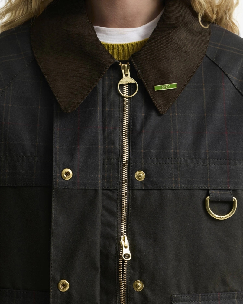 Barbour Icons tartan quilted spey wax jacket olive/classic