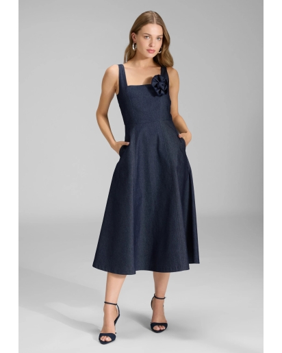 SWING Swing dark denim midi dress