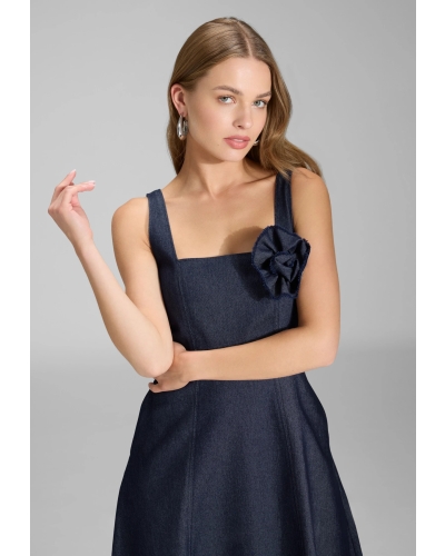Swing dark denim midi dress navy