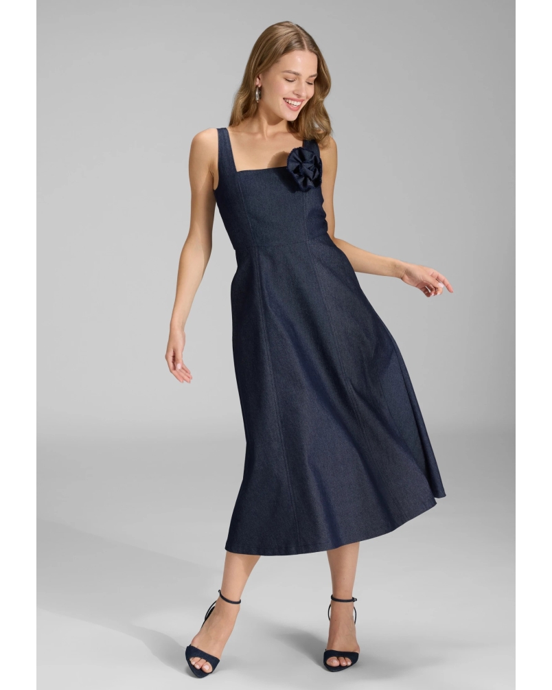 Swing dark denim midi dress navy