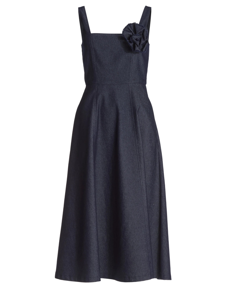 Swing dark denim midi dress navy