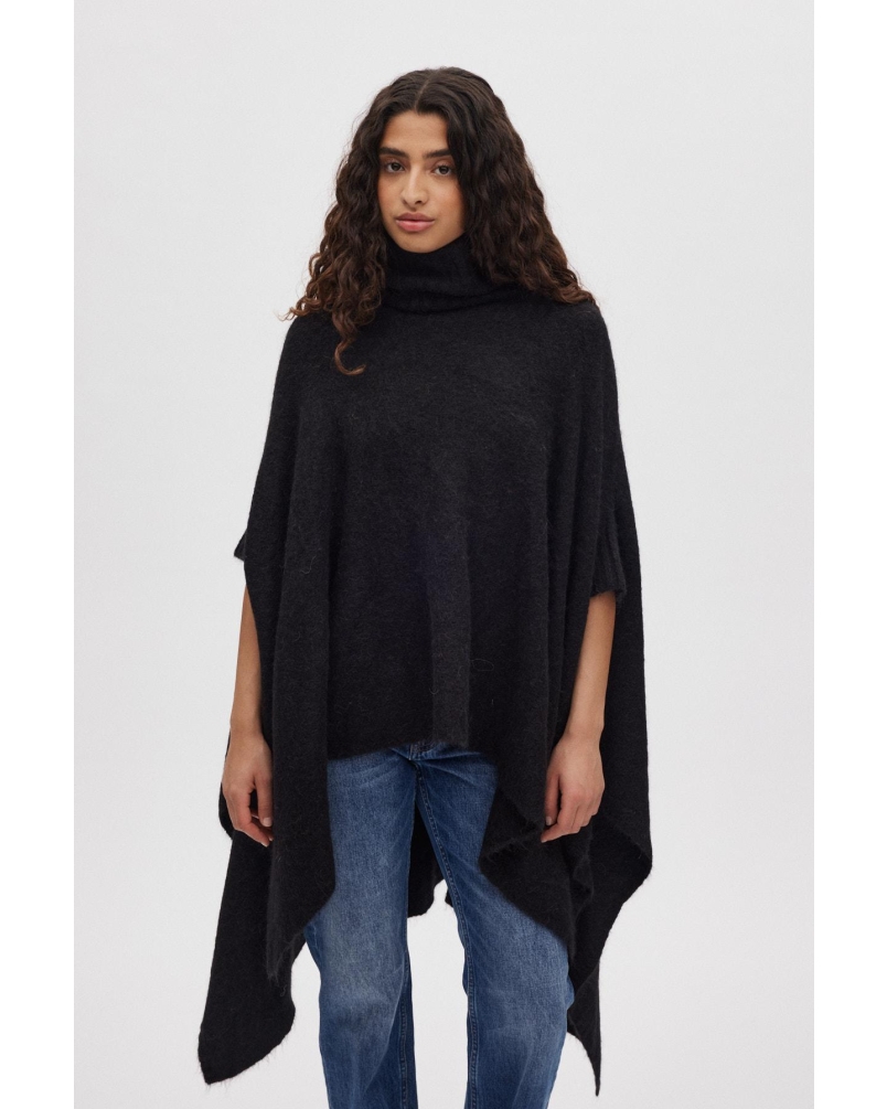Rabens Saloner Dede - Fluffy knit poncho black