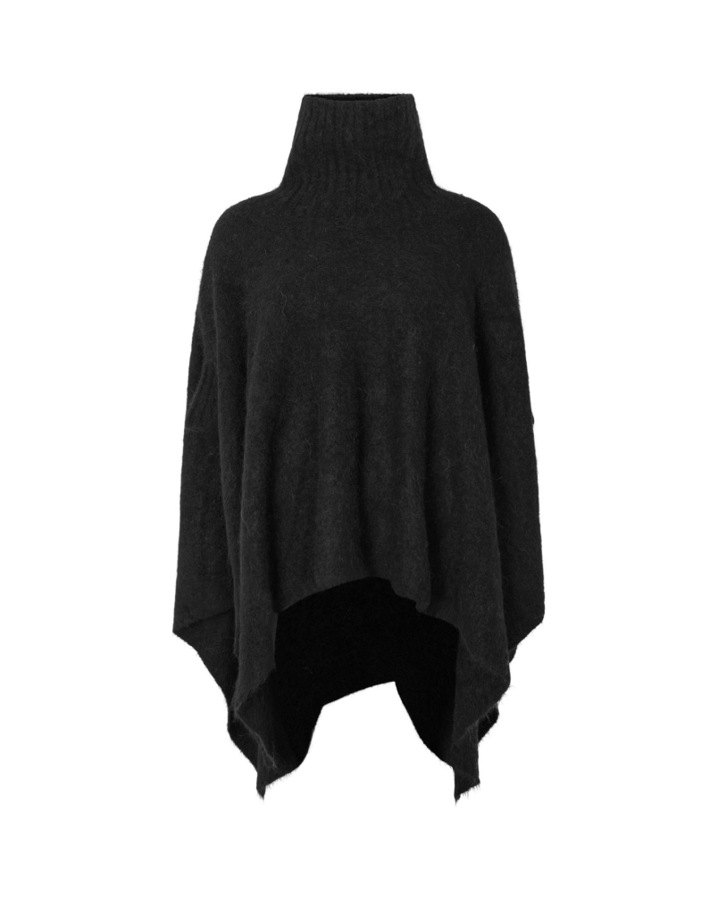 Rabens Saloner Dede - Fluffy knit poncho black