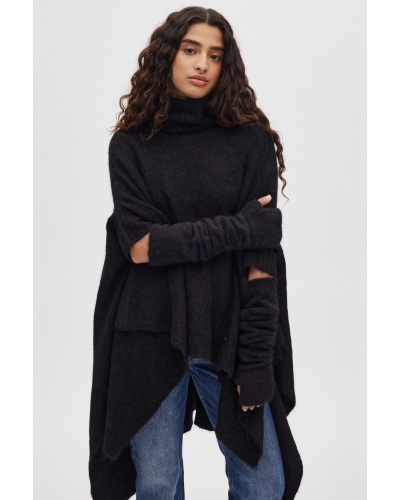 Rabens Saloner Dede - Fluffy knit poncho black
