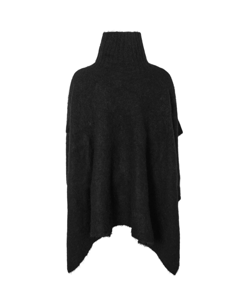 Rabens Saloner Dede - Fluffy knit poncho black
