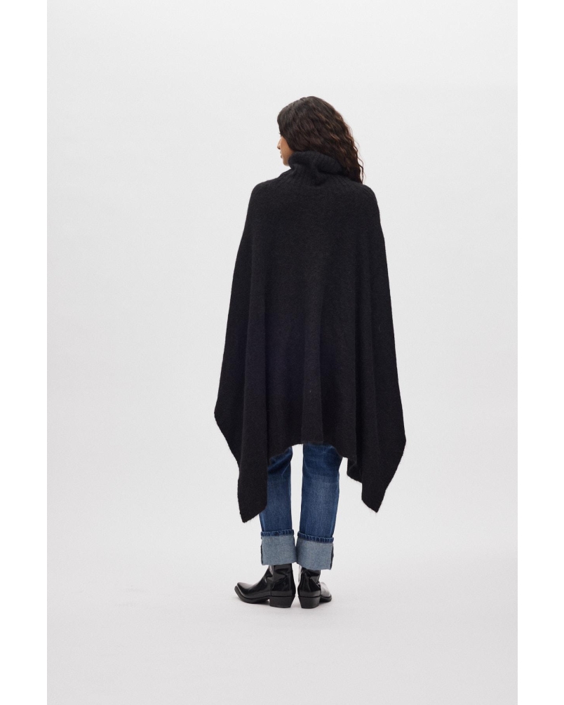 Rabens Saloner Dede - Fluffy knit poncho black