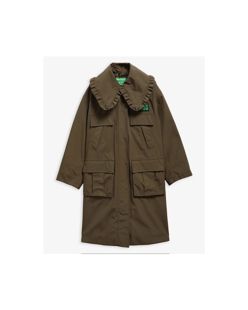 Barbour x GANNI waterproof parka jacket olive/classic tartan