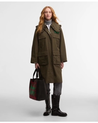 Barbour x GANNI waterproof parka jacket olive/classic tartan