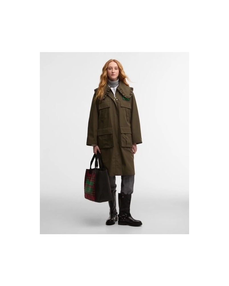 Barbour x GANNI waterproof parka jacket olive/classic tartan