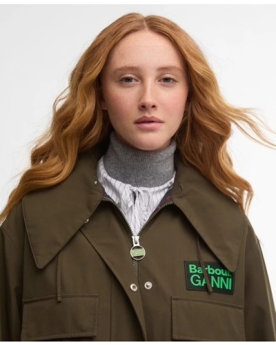 Barbour x GANNI waterproof parka jacket olive/classic tartan