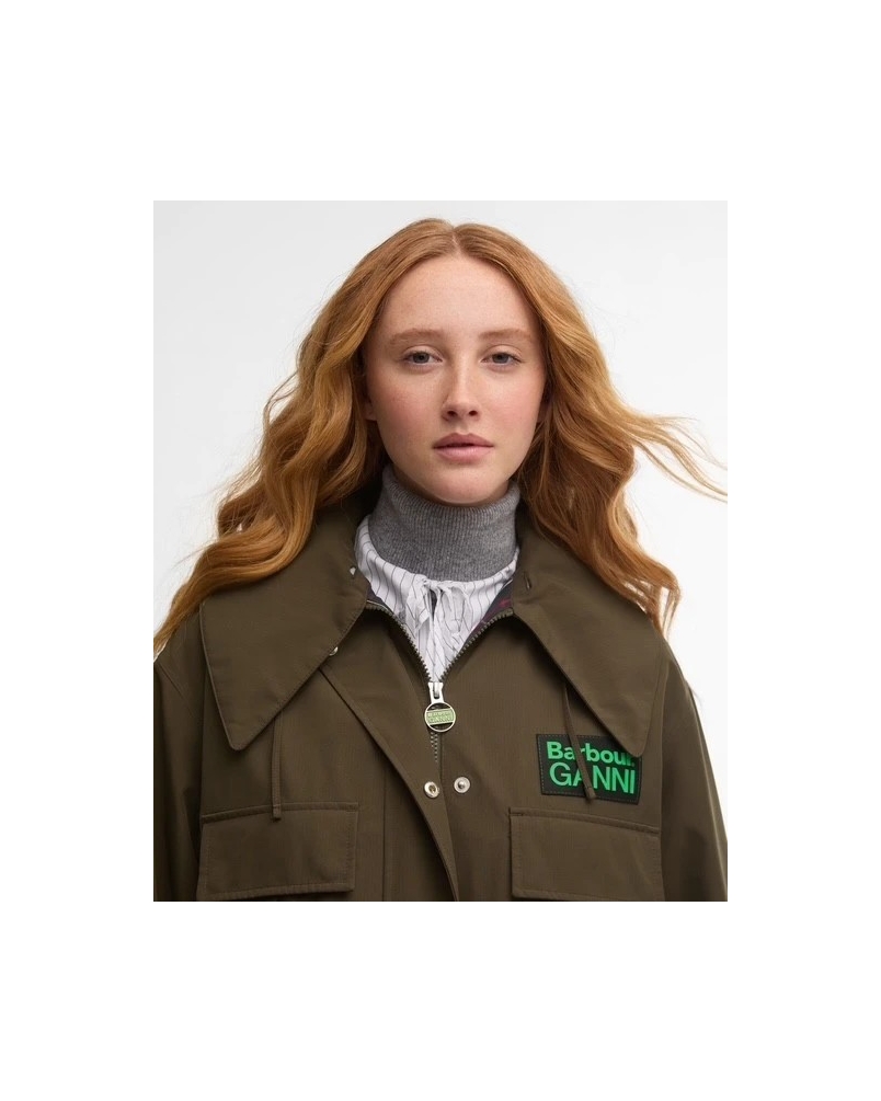 Barbour x GANNI waterproof parka jacket olive/classic tartan
