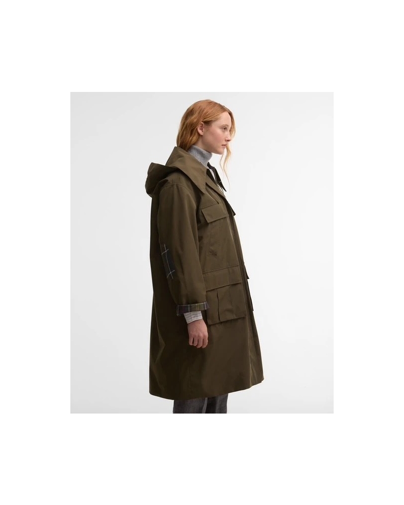 Barbour x GANNI waterproof parka jacket olive/classic tartan