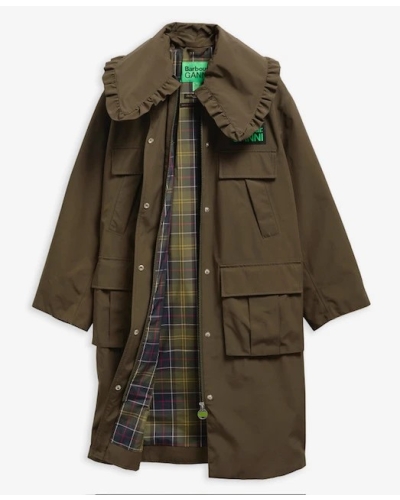 Barbour x GANNI waterproof parka jacket olive/classic tartan