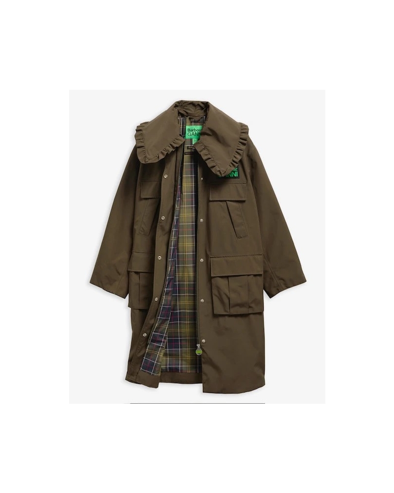 Barbour x GANNI waterproof parka jacket olive/classic tartan