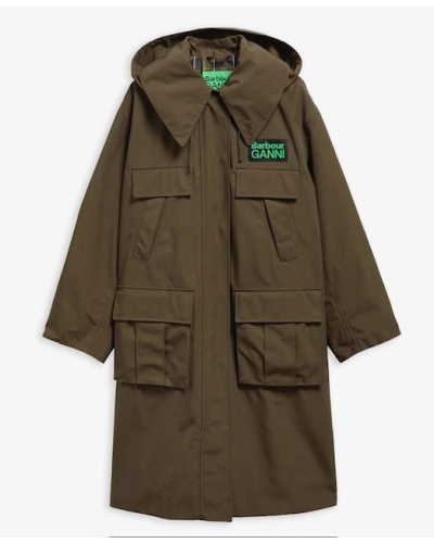 Barbour x GANNI waterproof parka jacket olive/classic tartan