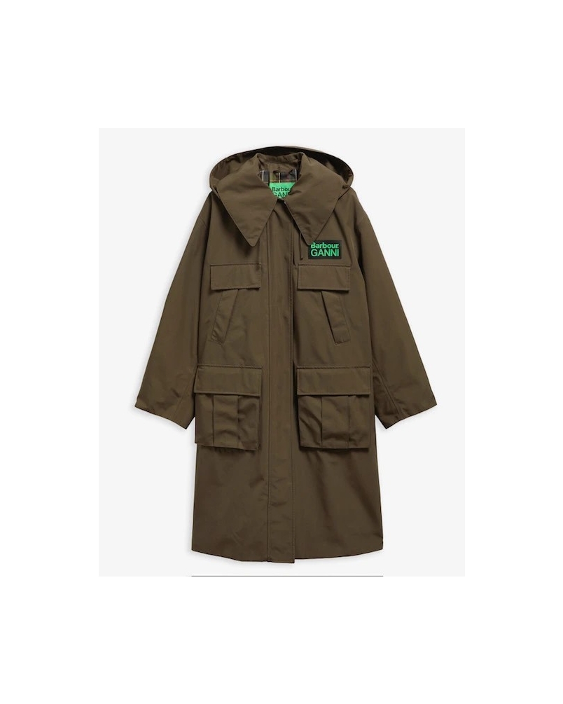 Barbour x GANNI waterproof parka jacket olive/classic tartan