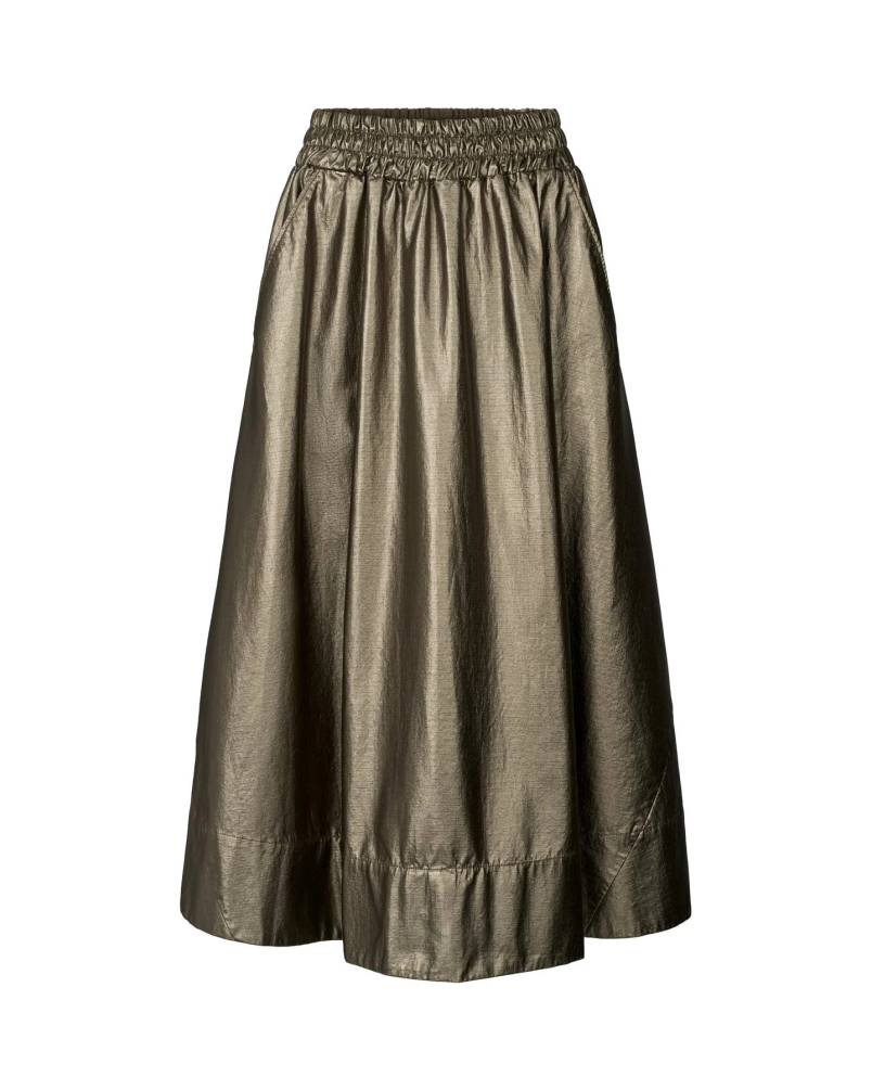 OTTAVIA FOILED RIPSTOP FULL SKIRT metallic olive