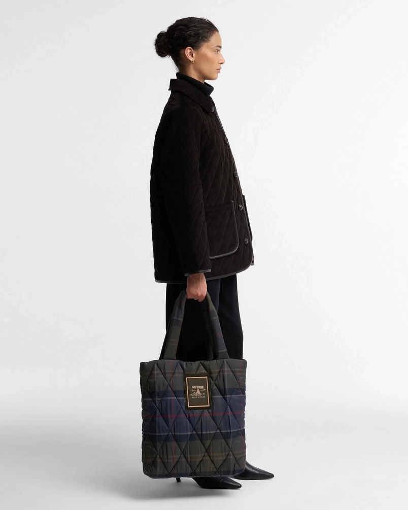 Barbour Tartan Arlene quilted tote bag tn43 shadow classic tartan