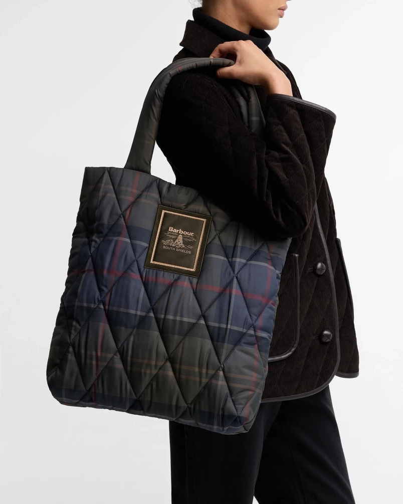 Barbour Tartan Arlene quilted tote bag tn43 shadow classic tartan