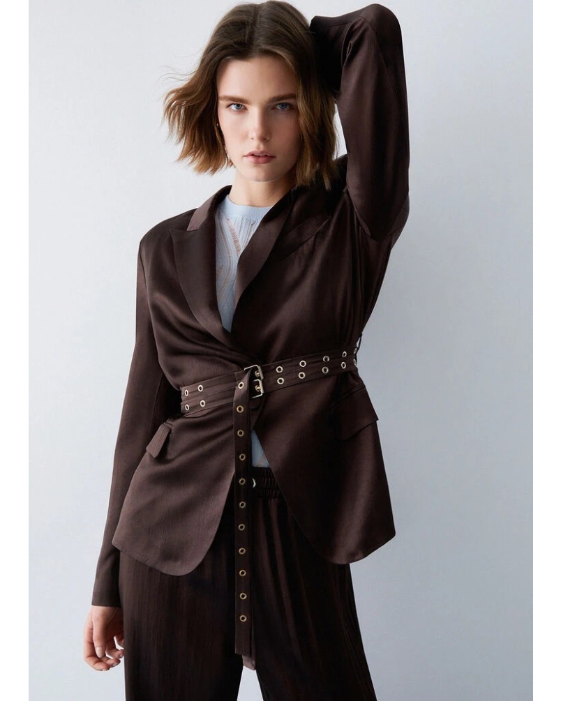 Liu Jo Satin blazer with belt chocolate chocolate black