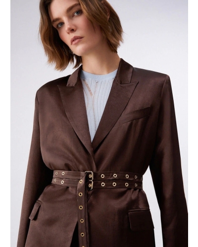 Liu Jo Satin blazer with belt chocolate chocolate black