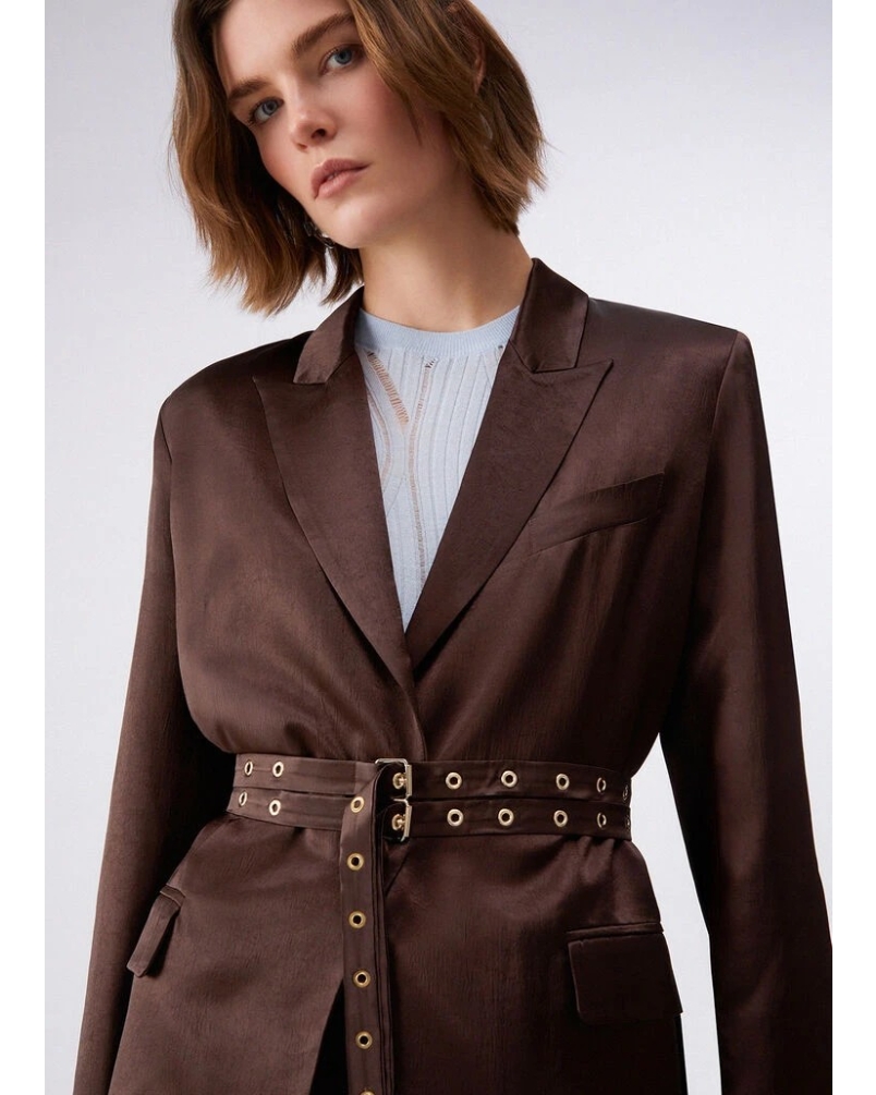 Liu Jo Satin blazer with belt chocolate chocolate black