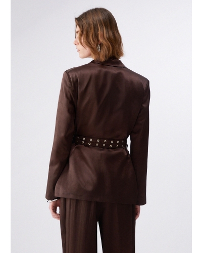 Liu Jo Satin blazer with belt chocolate chocolate black