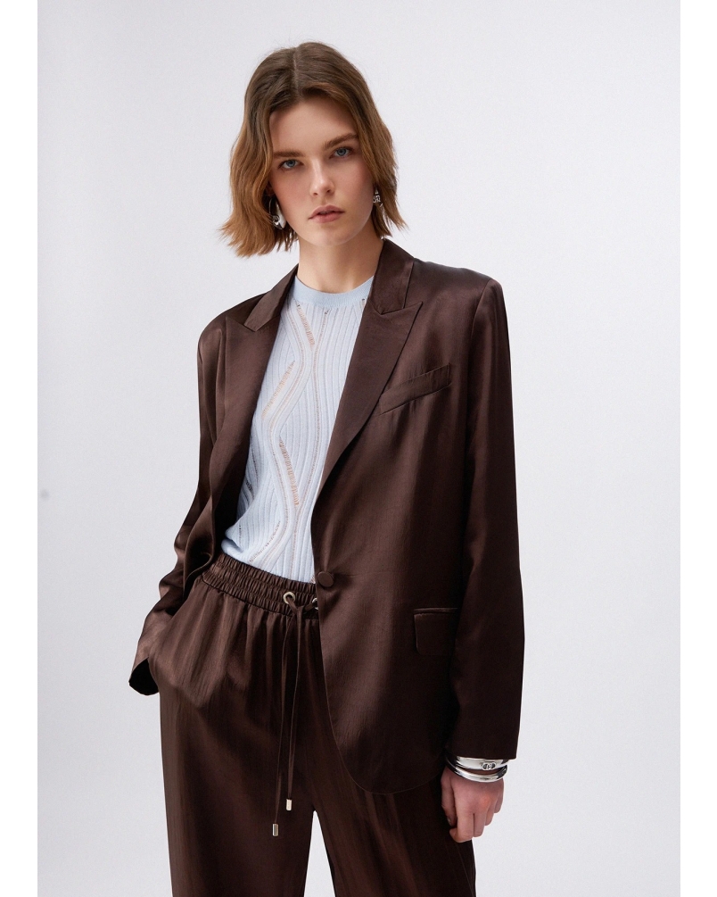 Liu Jo Satin blazer with belt chocolate chocolate black