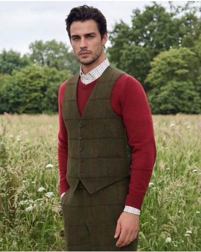 Wellington of Bilmore Tailor gilet green overcheck