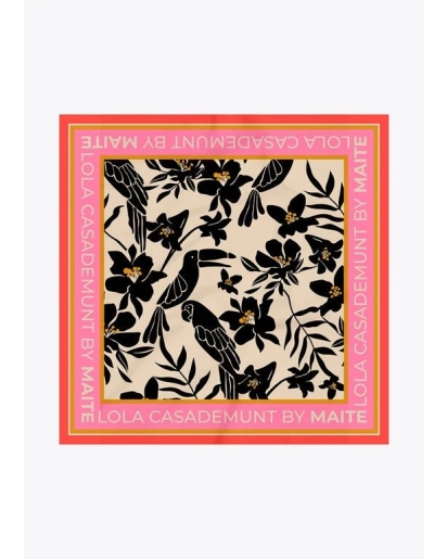 LOLA CASADEMUNT Lola Casademunt Satin scarf with floral and bird print
