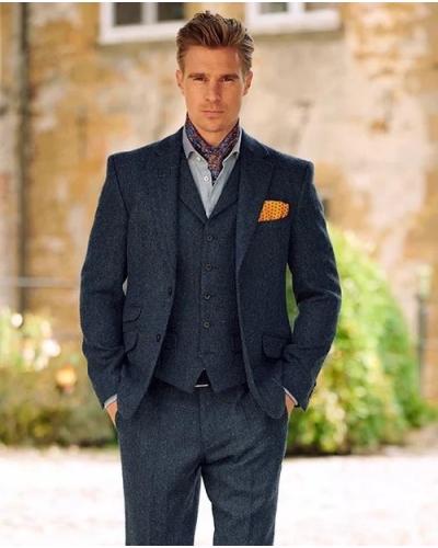 Wellington of Bilmore London blue herringbone