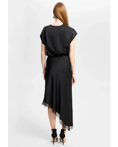 Swing Satin skirt wtih asymmetrical lace black
