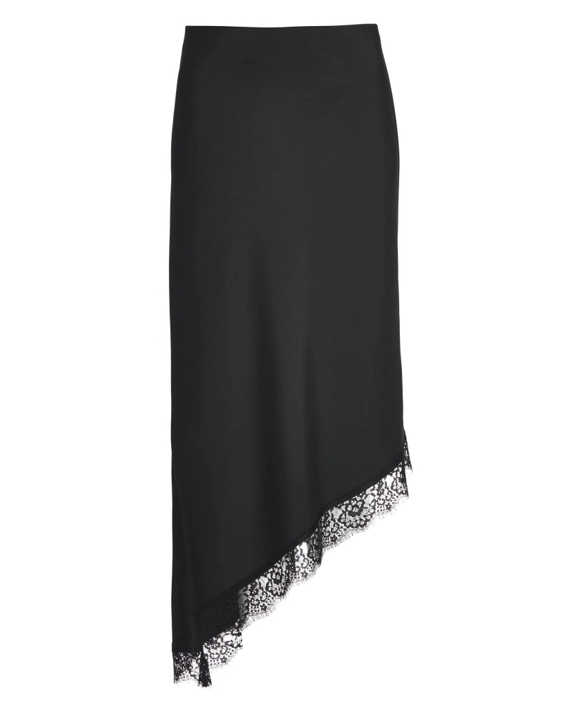 Swing Satin skirt wtih asymmetrical lace black