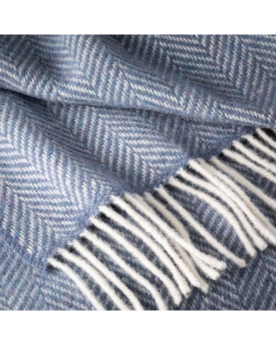 John Hanly Merino wool cashmere throw denim cream herringbone