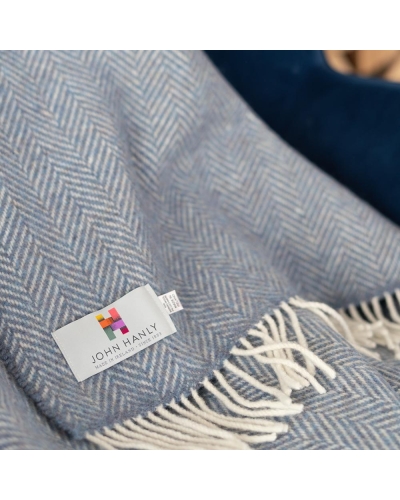 John Hanly Merino wool cashmere throw denim cream herringbone