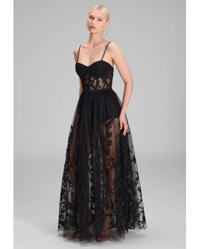 Swing dress semi sheer skirt and jersey pants black black