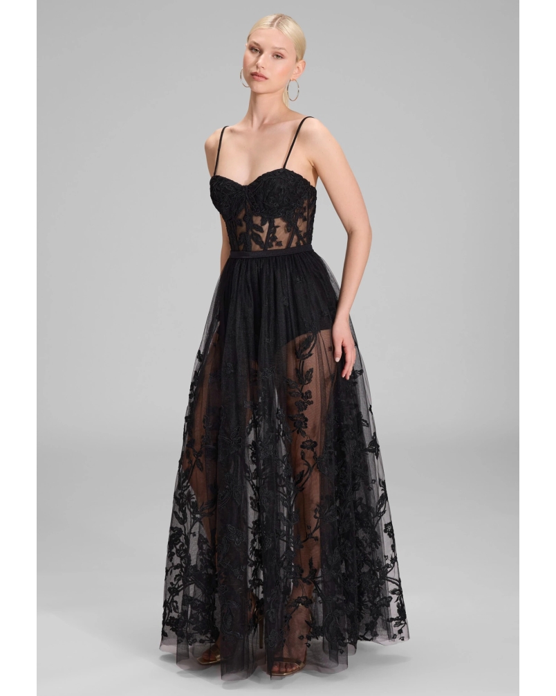 Swing dress semi sheer skirt and jersey pants black black