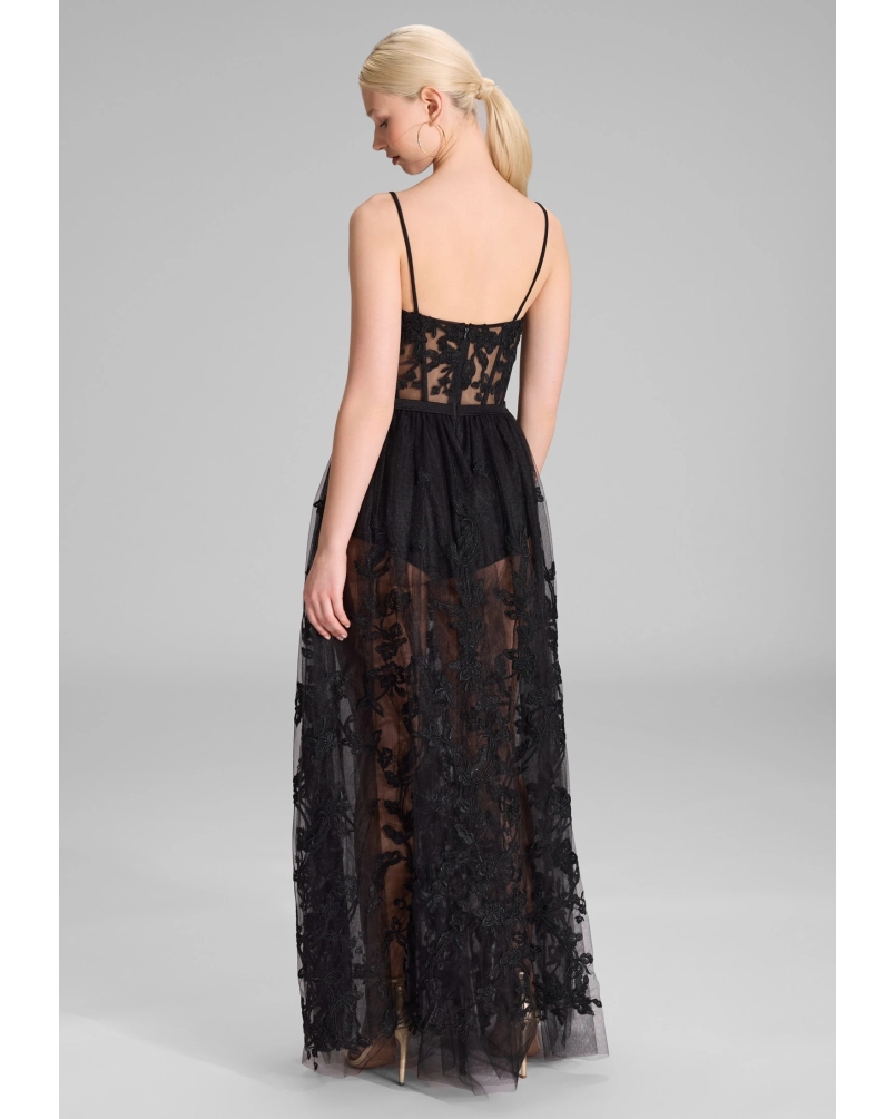 Swing dress semi sheer skirt and jersey pants black black