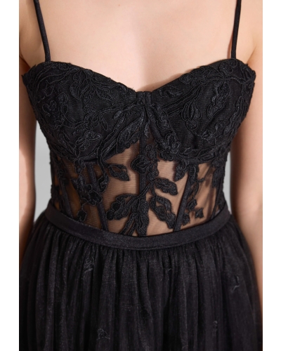 Swing dress semi sheer skirt and jersey pants black black