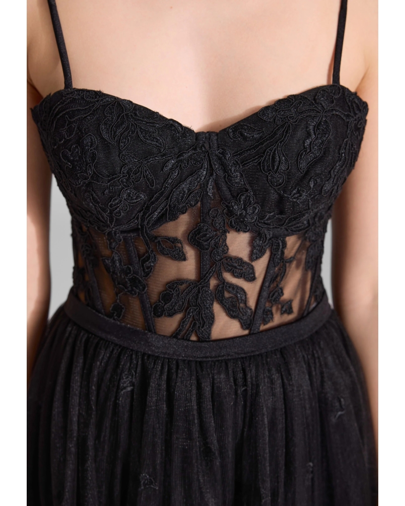 Swing dress semi sheer skirt and jersey pants black black
