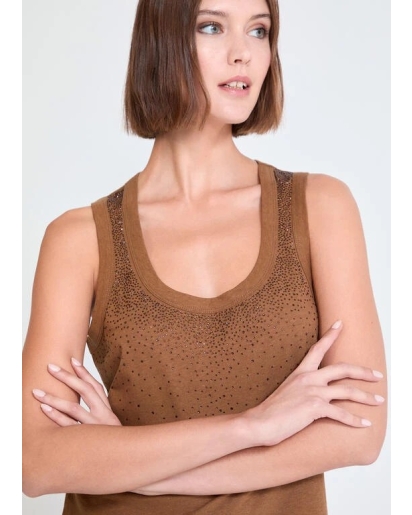 LOLA CASADEMUNT Lola Casademunt Top with rhinestones khaki