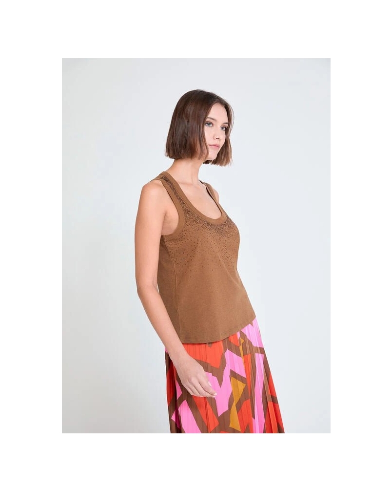 Lola Casademunt Top with rhinestones khaki khaki